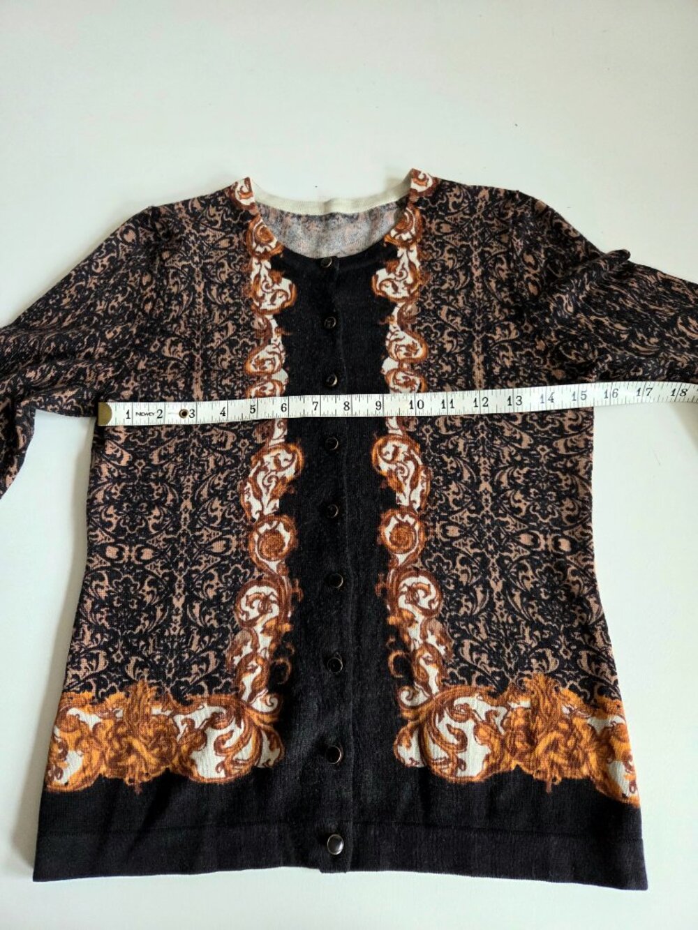 100% Merino Wool Brown Floral Cardigan - Picture 4 of 5